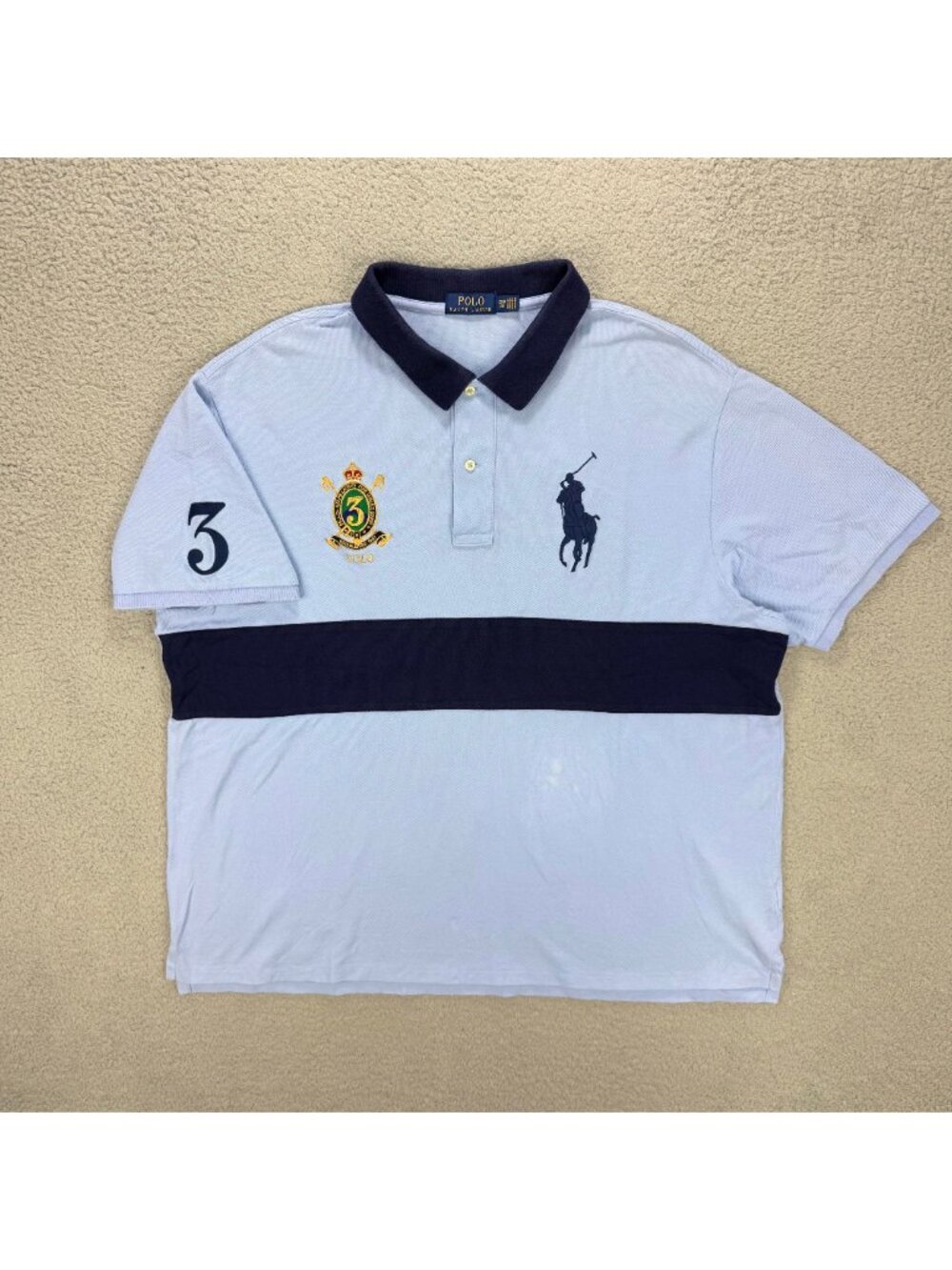 Polo Ralph Lauren Shirt Mens 2XB Baby Blue Big Pony 3 Crest Golf Vintage Y2K